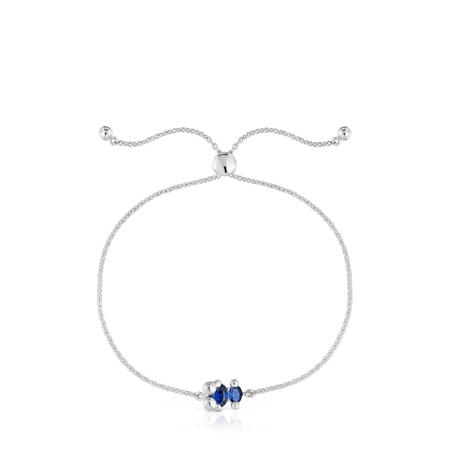 bracciale con catena in argento con motivo orso e zaffiro color lilla coltivato in laboratorio color bear lgg
