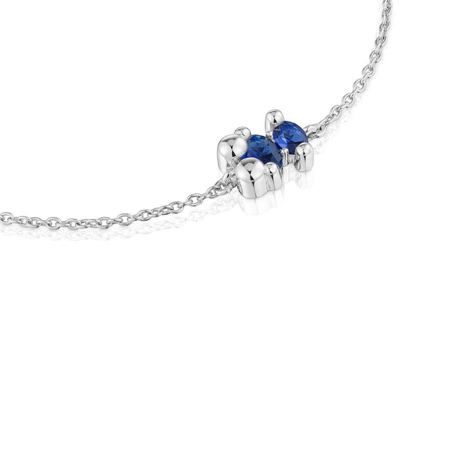 bracciale con catena in argento con motivo orso e zaffiro color lilla coltivato in laboratorio color bear lgg