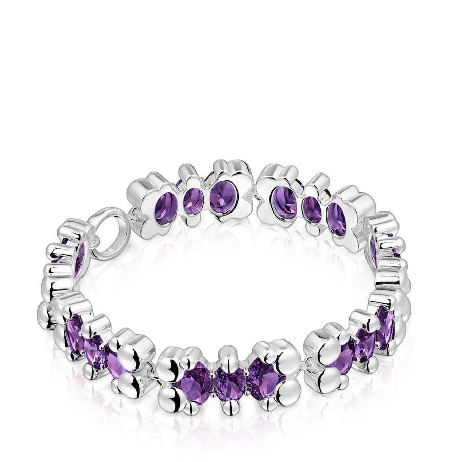 bracciale con motivo orso in argento e zaffiri lilla coltivati in laboratorio color bear lgg