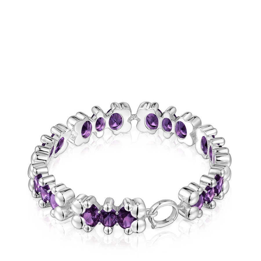 bracciale con motivo orso in argento e zaffiri lilla coltivati in laboratorio color bear lgg