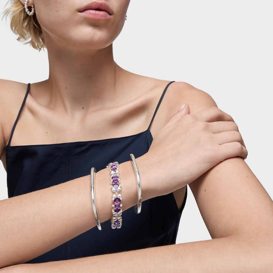 bracciale con motivo orso in argento e zaffiri lilla coltivati in laboratorio color bear lgg
