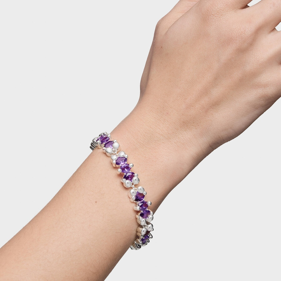 bracciale con motivo orso in argento e zaffiri lilla coltivati in laboratorio color bear lgg