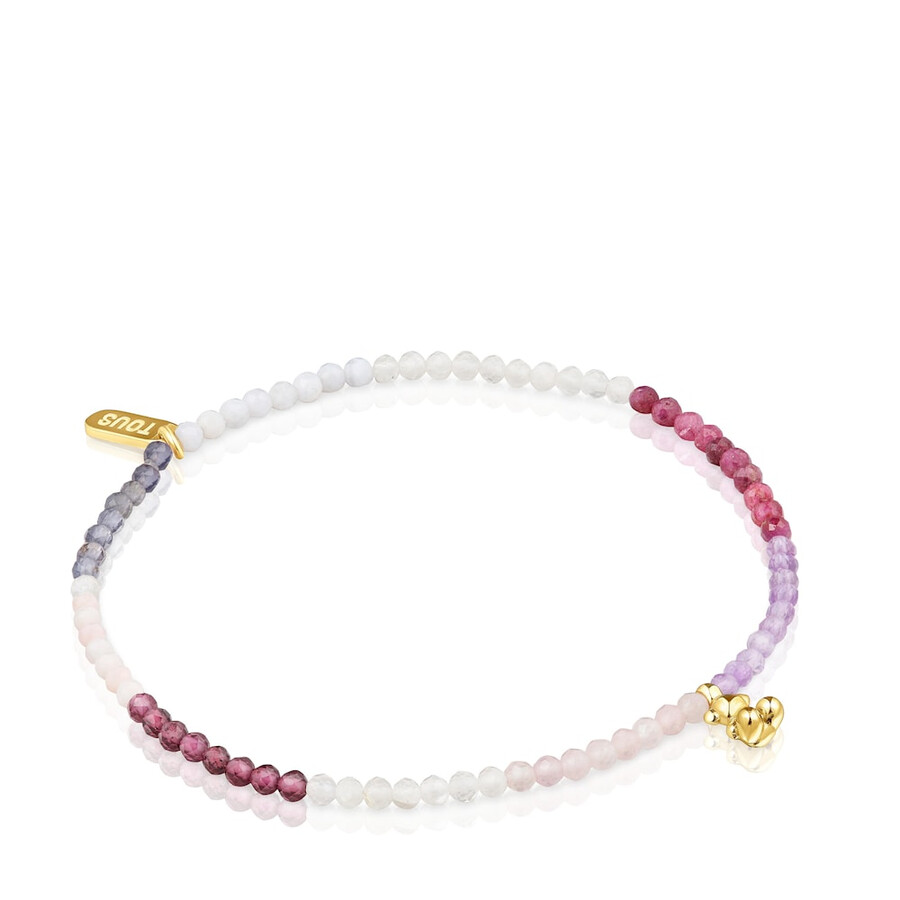 bracciale elastico in argento placcato oro 18kt con pietre preziose rosa tous bold bear