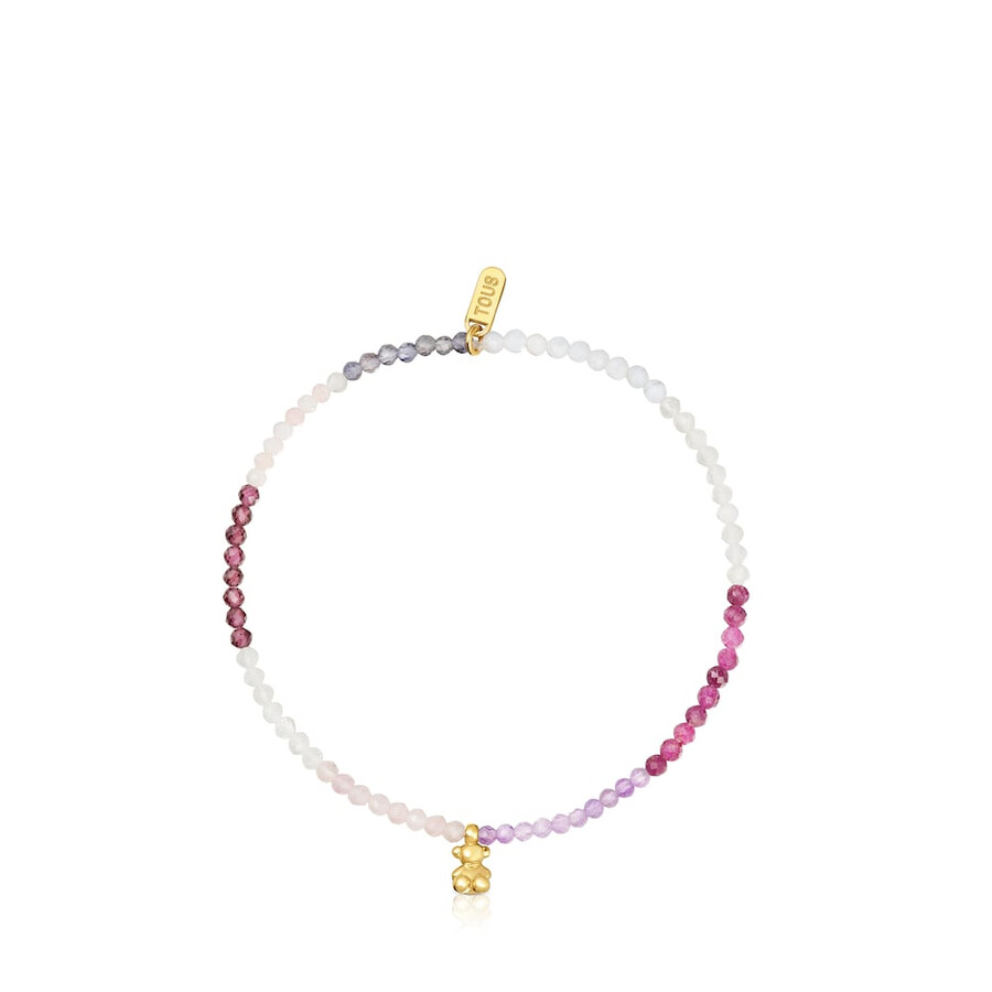 bracciale elastico in argento placcato oro 18kt con pietre preziose rosa tous bold bear