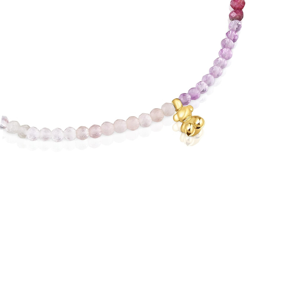bracciale elastico in argento placcato oro 18kt con pietre preziose rosa tous bold bear