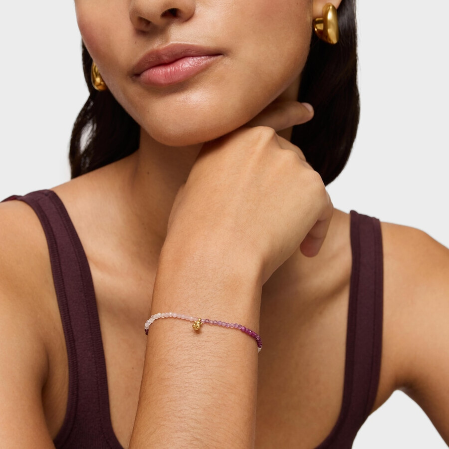 bracciale elastico in argento placcato oro 18kt con pietre preziose rosa tous bold bear