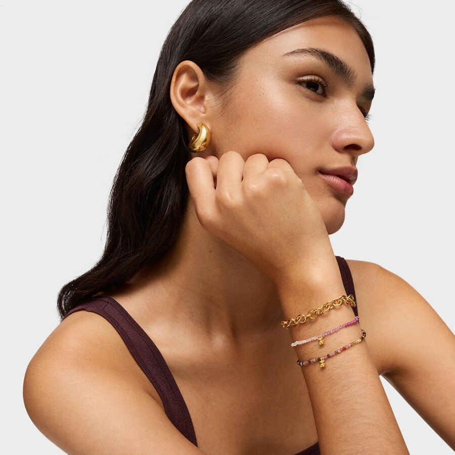 bracciale elastico in argento placcato oro 18kt con pietre preziose rosa tous bold bear