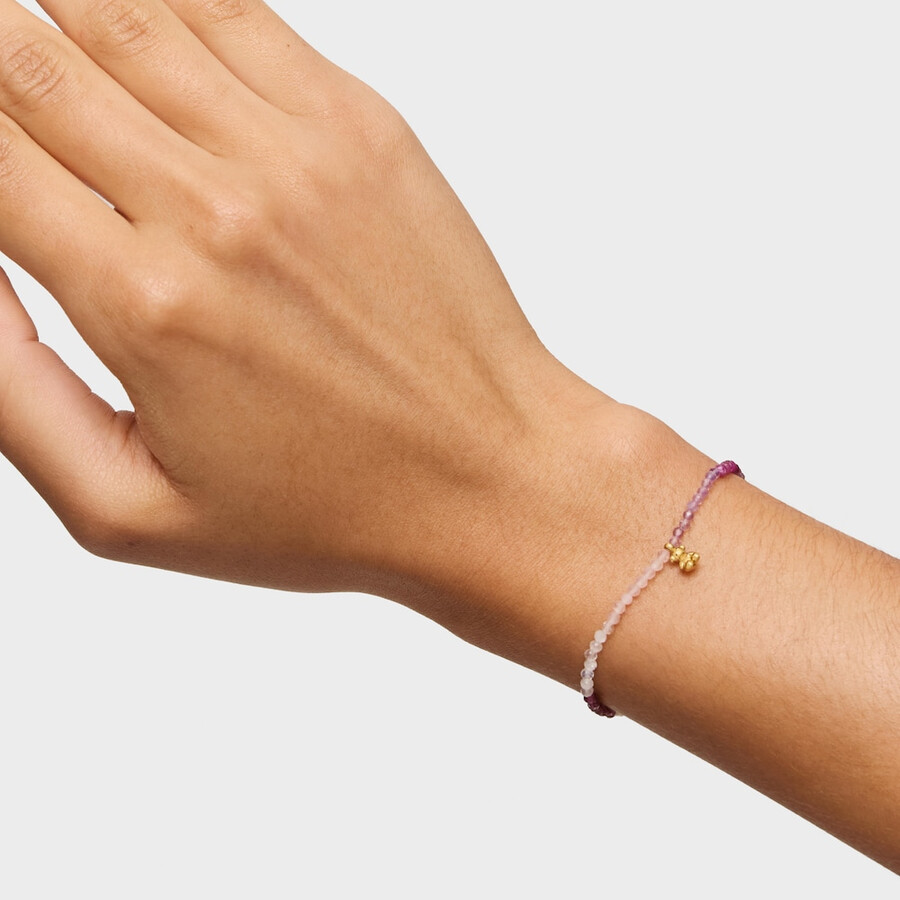 bracciale elastico in argento placcato oro 18kt con pietre preziose rosa tous bold bear