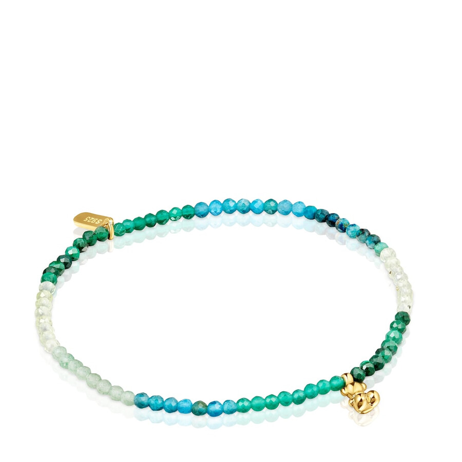bracciale elastico in argento placcato oro 18kt con pietre preziose verdi tous bold bear