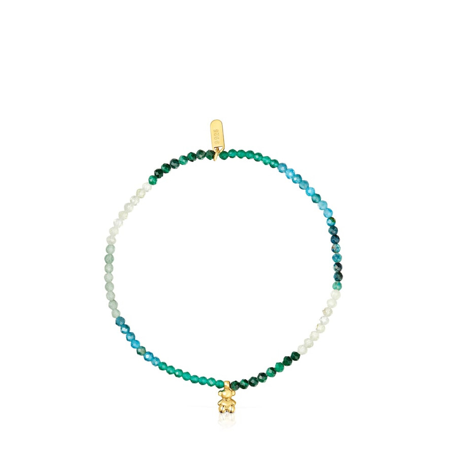 bracciale elastico in argento placcato oro 18kt con pietre preziose verdi tous bold bear