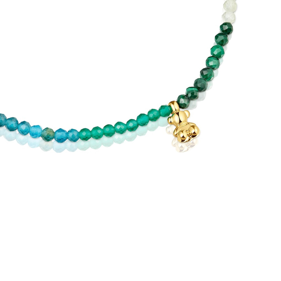 bracciale elastico in argento placcato oro 18kt con pietre preziose verdi tous bold bear
