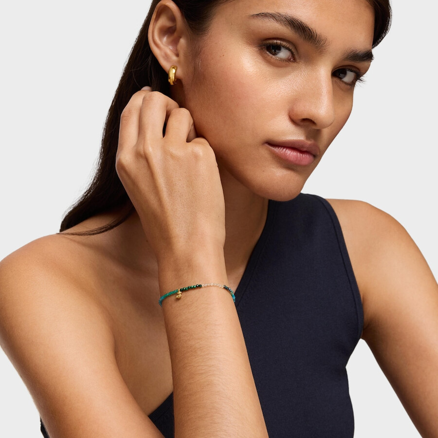bracciale elastico in argento placcato oro 18kt con pietre preziose verdi tous bold bear