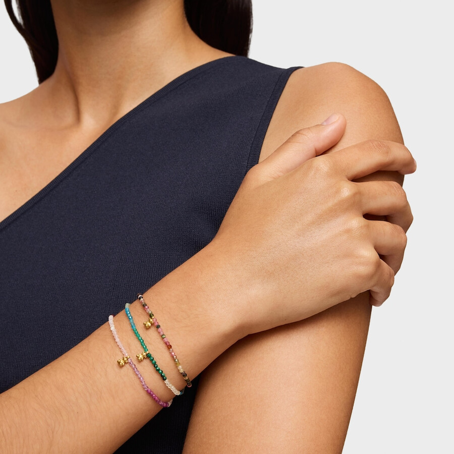 bracciale elastico in argento placcato oro 18kt con pietre preziose verdi tous bold bear