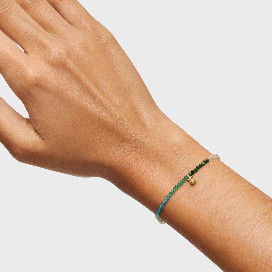 bracciale elastico in argento placcato oro 18kt con pietre preziose verdi tous bold bear