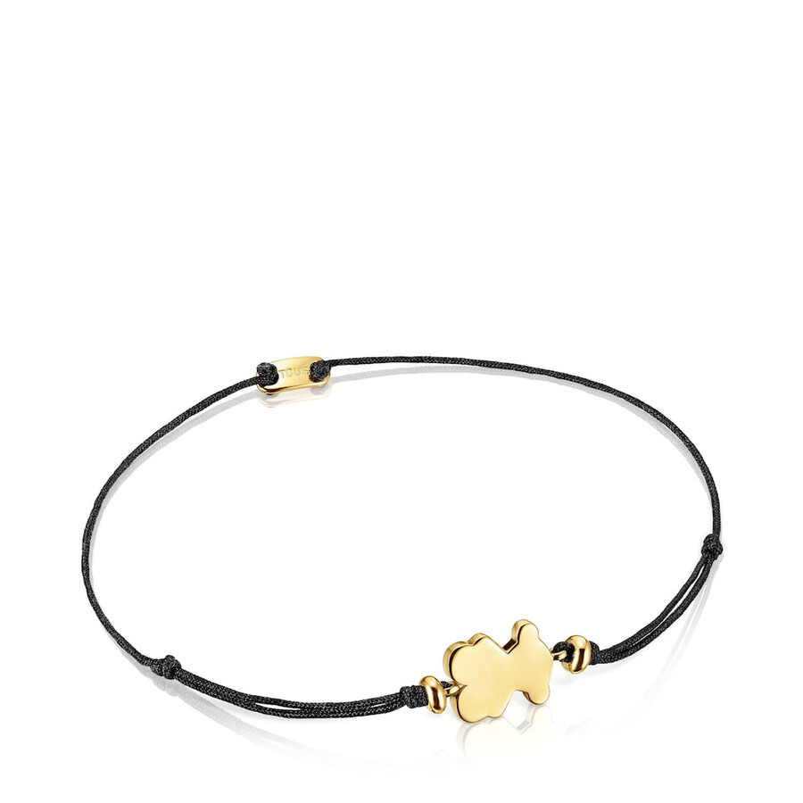 bracciale placcato oro 18kt su argento e nylon nero con ciondolo a forma di orsetto sweet dolls