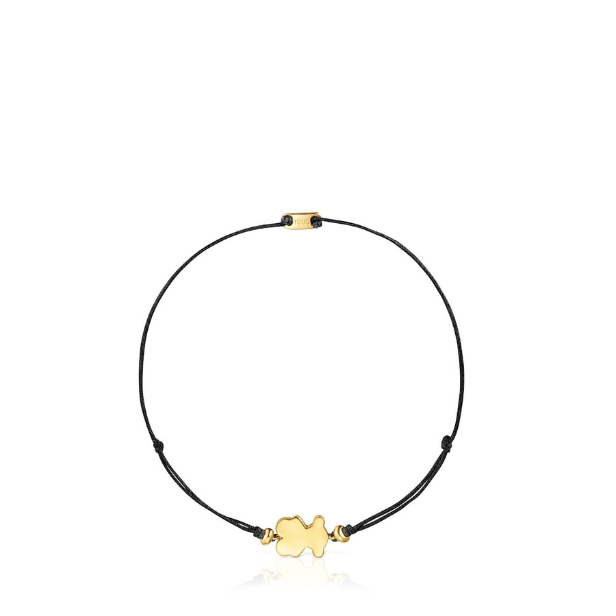 bracciale placcato oro 18kt su argento e nylon nero con ciondolo a forma di orsetto sweet dolls