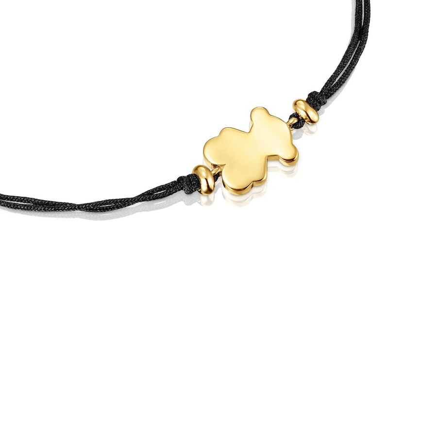 bracciale placcato oro 18kt su argento e nylon nero con ciondolo a forma di orsetto sweet dolls