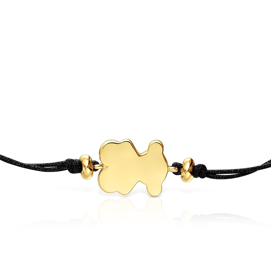 bracciale placcato oro 18kt su argento e nylon nero con ciondolo a forma di orsetto sweet dolls