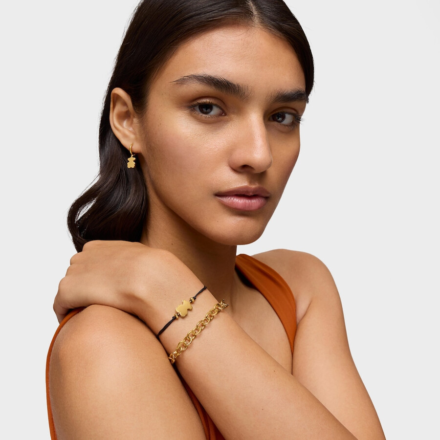 bracciale placcato oro 18kt su argento e nylon nero con ciondolo a forma di orsetto sweet dolls