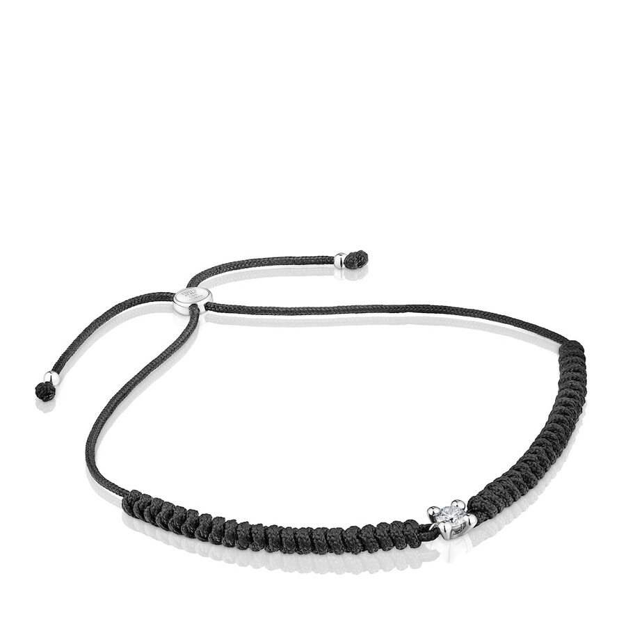 bracciale in platino con diamante creato in laboratorio e nylon nero tous shine lgd