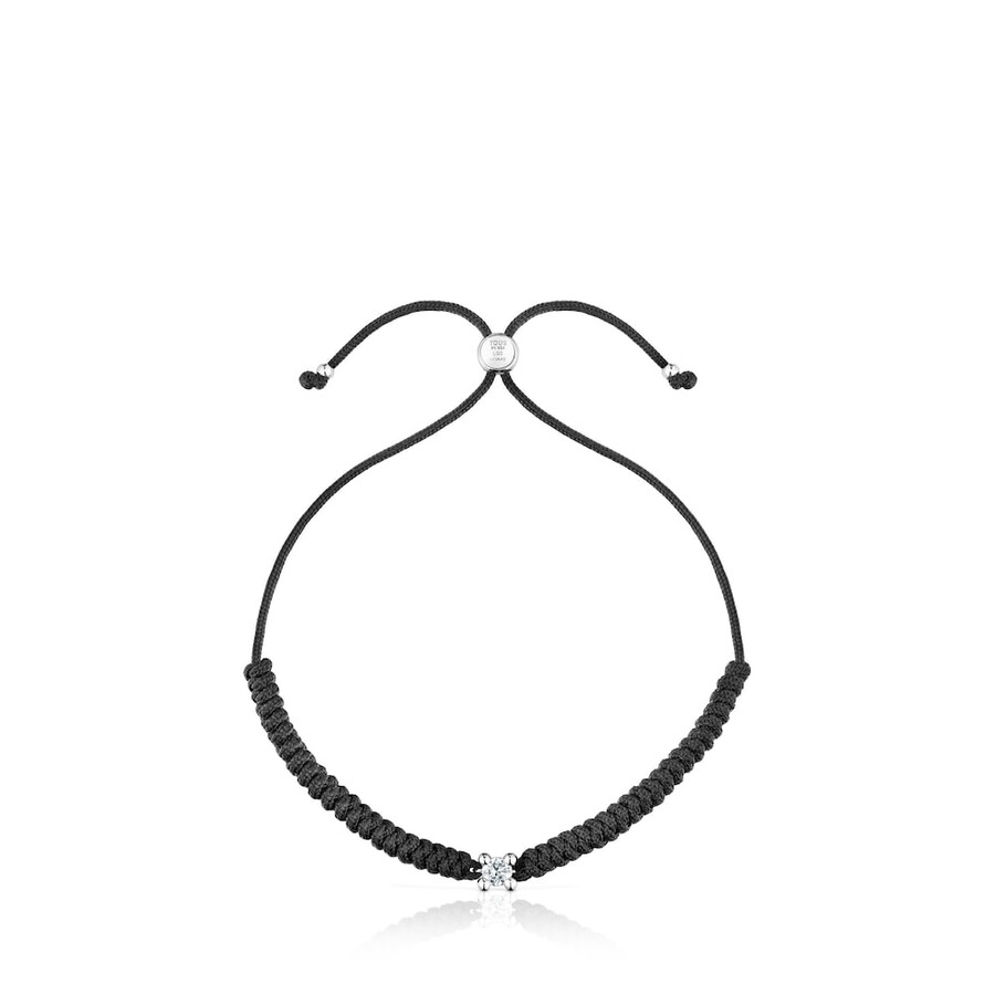 bracciale in platino con diamante creato in laboratorio e nylon nero tous shine lgd