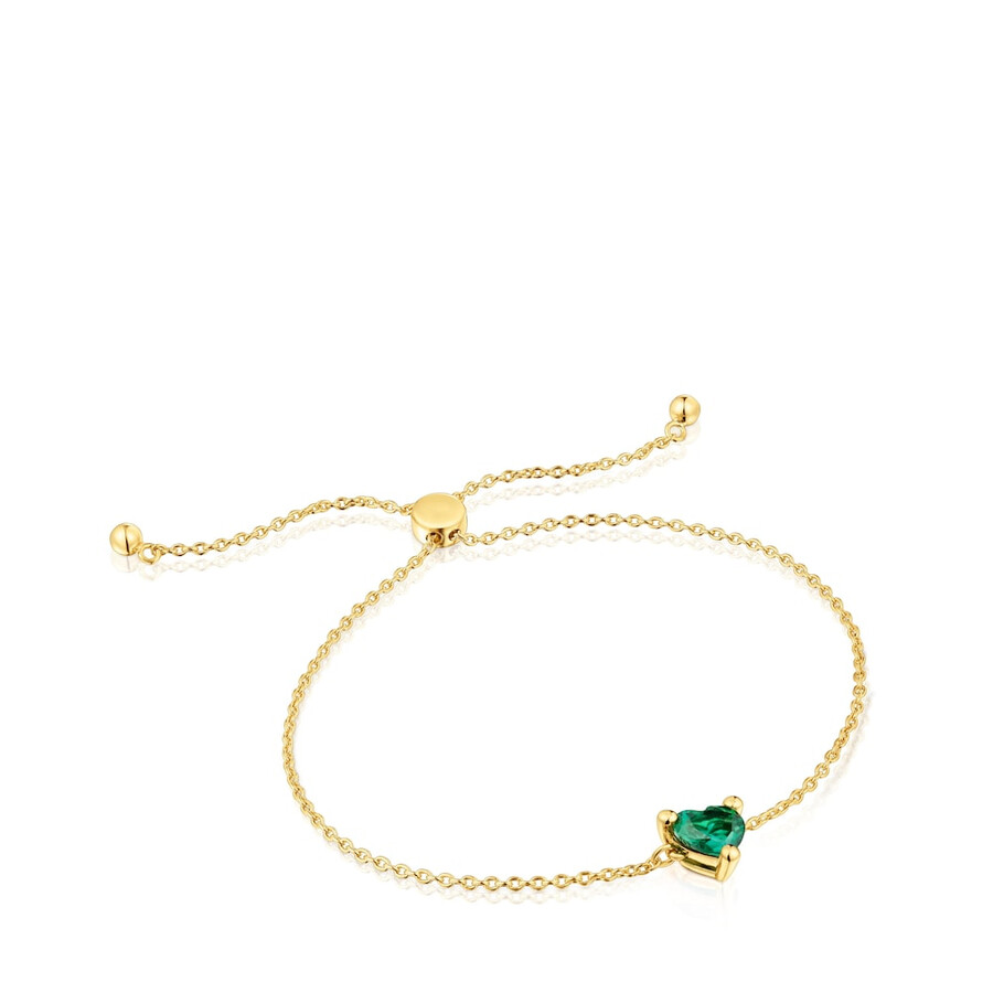 bracciale placcato in oro 18 carati su catena in argento con smeraldo coltivato in laboratorio garden of love lgg