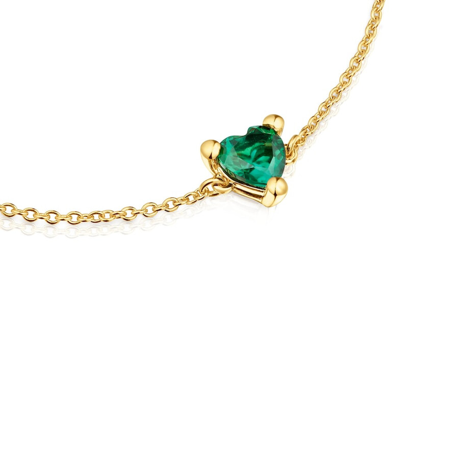 bracciale placcato in oro 18 carati su catena in argento con smeraldo coltivato in laboratorio garden of love lgg