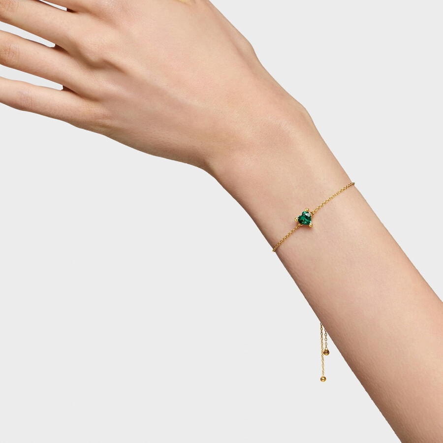 bracciale placcato in oro 18 carati su catena in argento con smeraldo coltivato in laboratorio garden of love lgg
