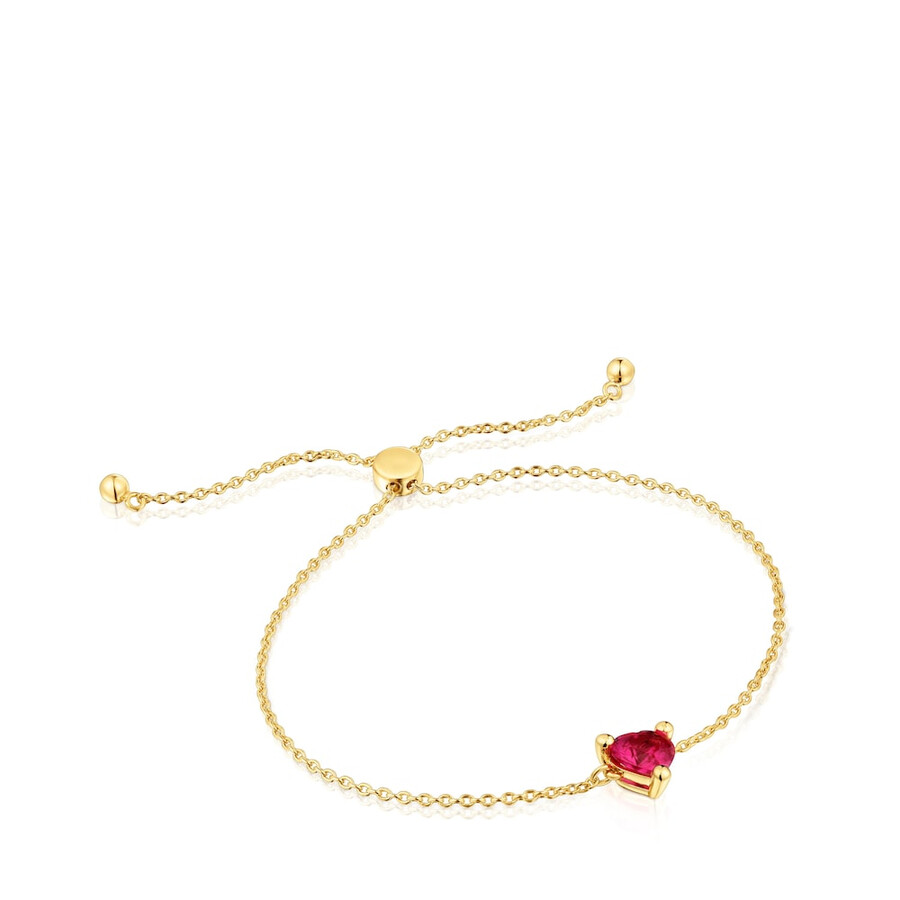 bracciale placcato in oro 18 carati su catena in argento con rubino coltivato in laboratorio garden of love lgg