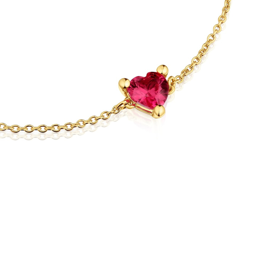 bracciale placcato in oro 18 carati su catena in argento con rubino coltivato in laboratorio garden of love lgg