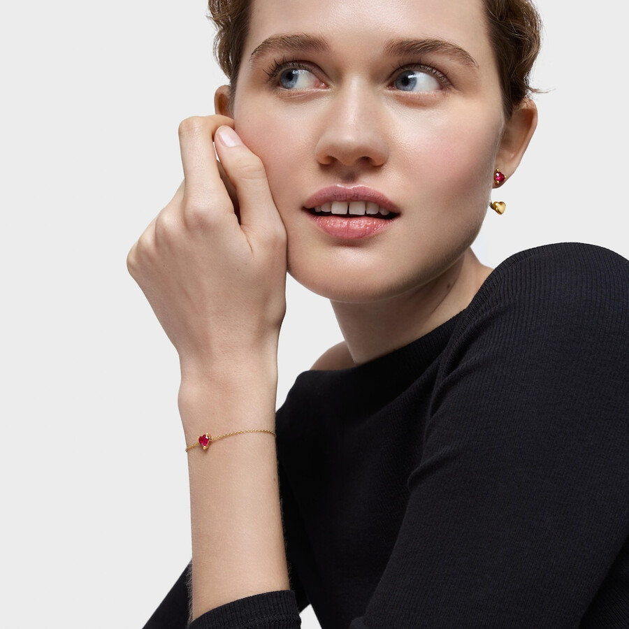 bracciale placcato in oro 18 carati su catena in argento con rubino coltivato in laboratorio garden of love lgg