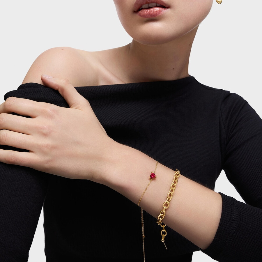 bracciale placcato in oro 18 carati su catena in argento con rubino coltivato in laboratorio garden of love lgg