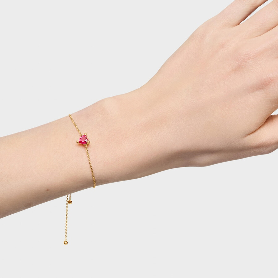 bracciale placcato in oro 18 carati su catena in argento con rubino coltivato in laboratorio garden of love lgg