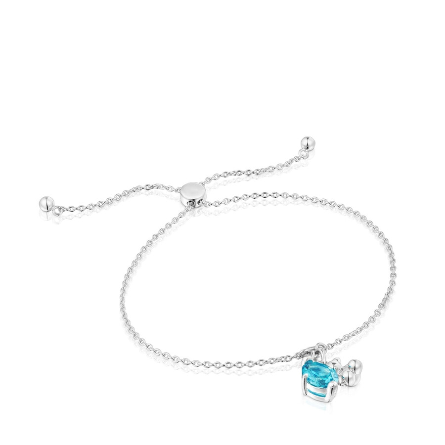 bracciale con catena in argento con motivo a orso e zaffiro blu bold bear lgg coltivato in laboratorio