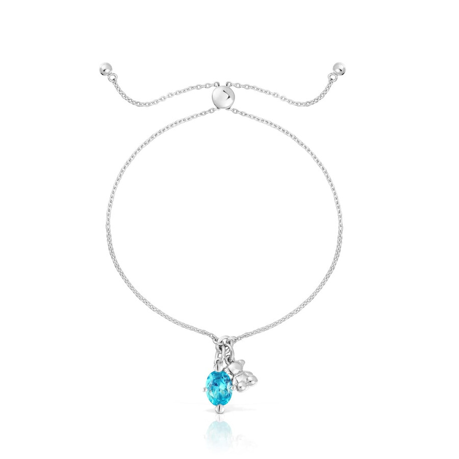 bracciale con catena in argento con motivo a orso e zaffiro blu bold bear lgg coltivato in laboratorio