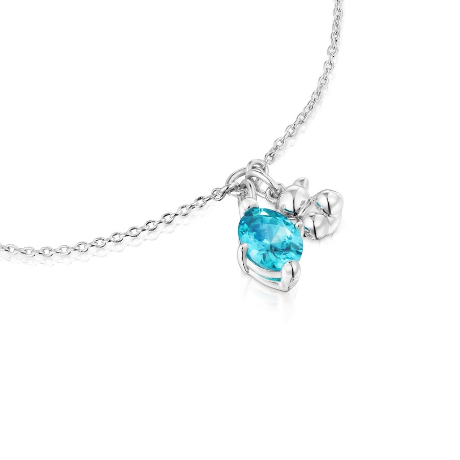 bracciale con catena in argento con motivo a orso e zaffiro blu bold bear lgg coltivato in laboratorio