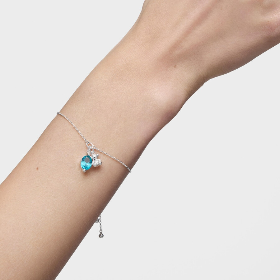 bracciale con catena in argento con motivo a orso e zaffiro blu bold bear lgg coltivato in laboratorio