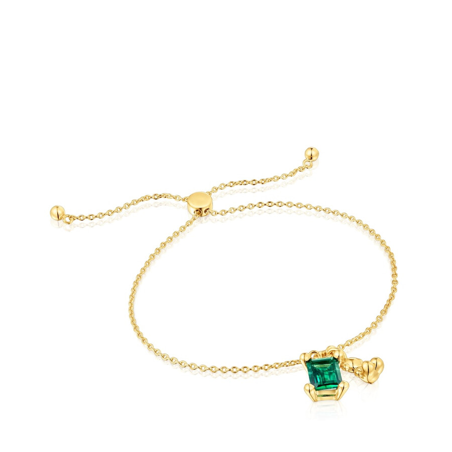 bracciale placcato in oro 18 carati su catena in argento con motivo a orso e smeraldo coltivato in laboratorio bold bear lgg