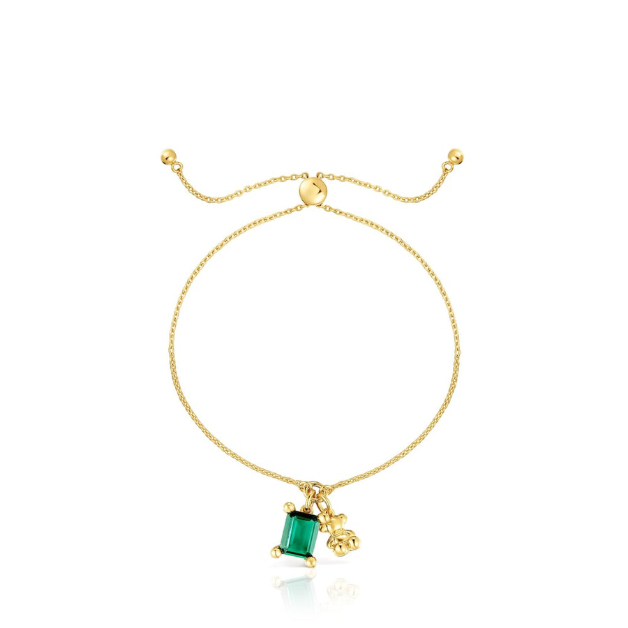 bracciale placcato in oro 18 carati su catena in argento con motivo a orso e smeraldo coltivato in laboratorio bold bear lgg