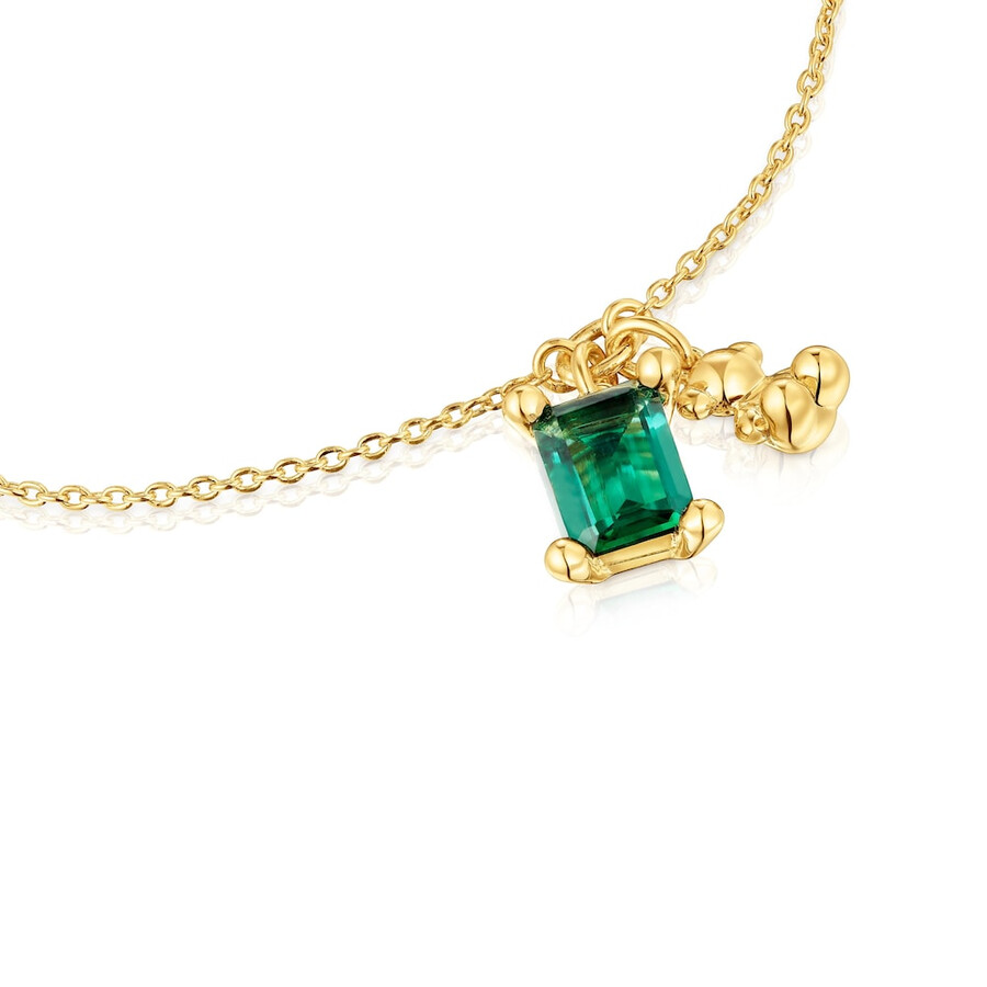 bracciale placcato in oro 18 carati su catena in argento con motivo a orso e smeraldo coltivato in laboratorio bold bear lgg
