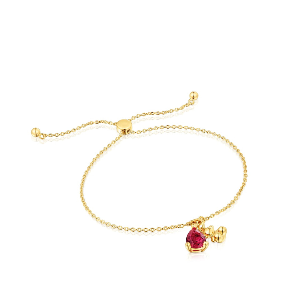 bracciale placcato in oro 18 carati su catena in argento con motivo a orso e rubino bold bear lgg coltivato in laboratorio