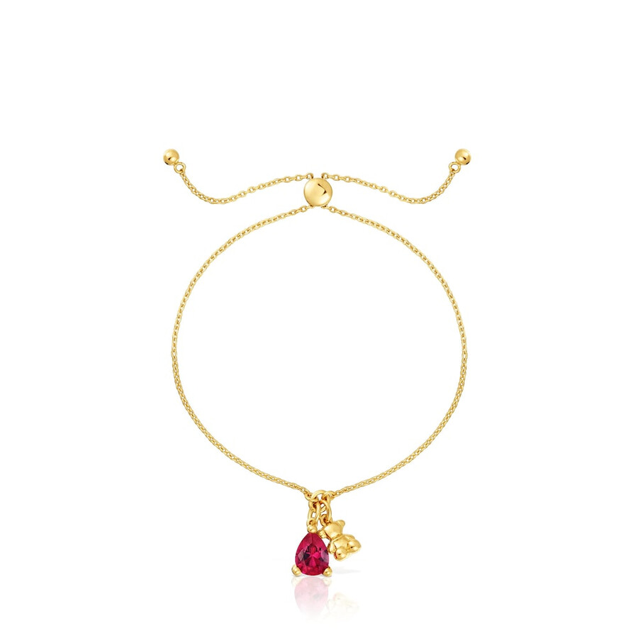 bracciale placcato in oro 18 carati su catena in argento con motivo a orso e rubino bold bear lgg coltivato in laboratorio
