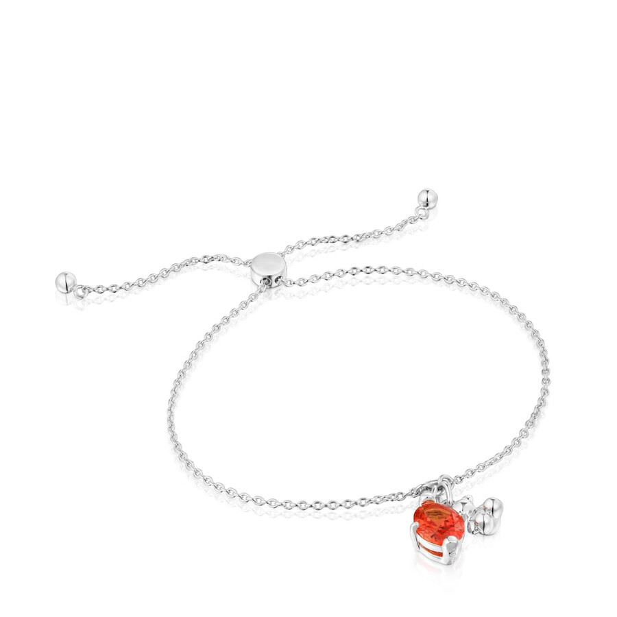 bracciale con catena in argento con motivo a orso e zaffiro arancione bold bear lgg coltivato in laboratorio