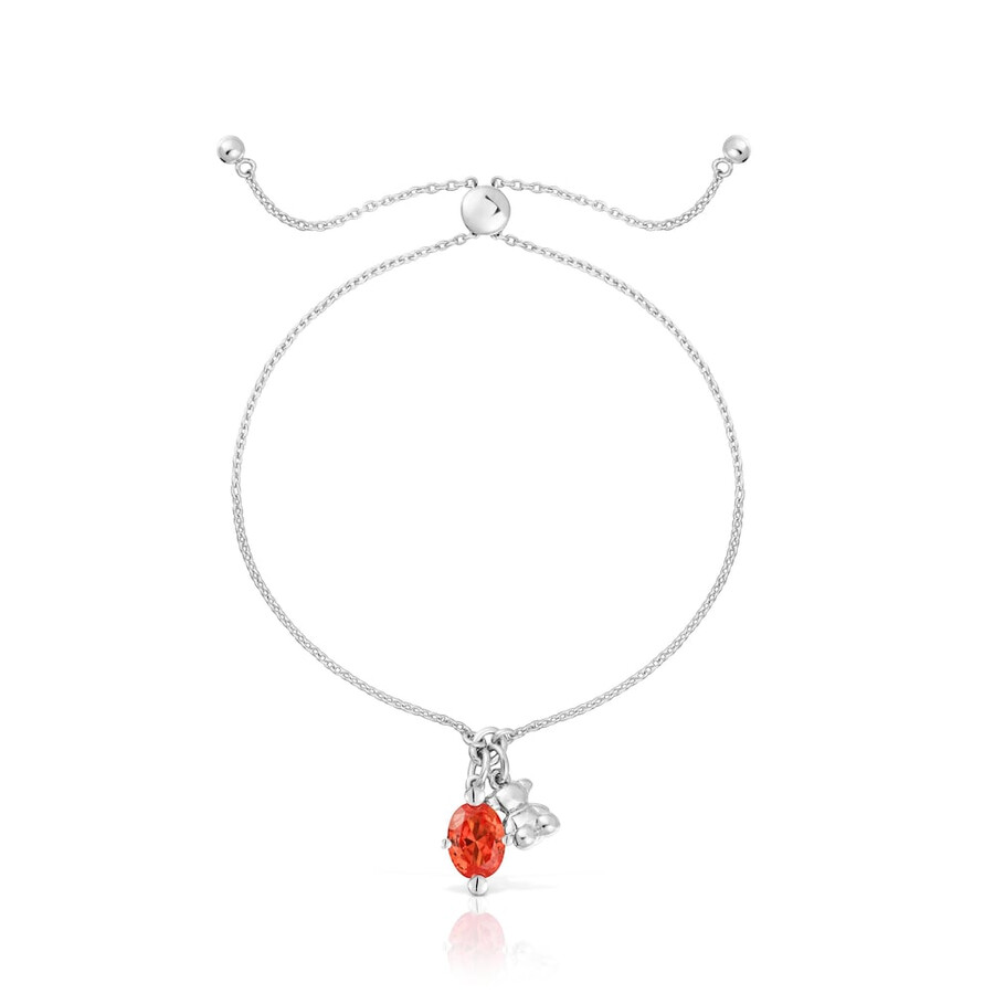 bracciale con catena in argento con motivo a orso e zaffiro arancione bold bear lgg coltivato in laboratorio