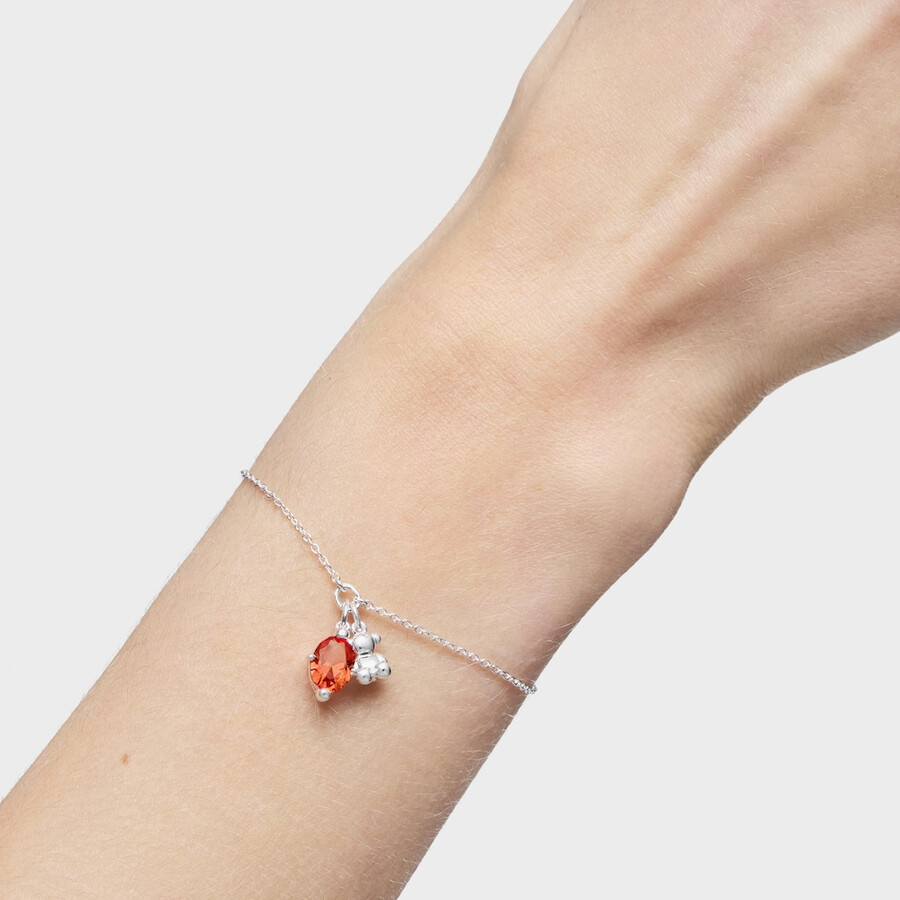 bracciale con catena in argento con motivo a orso e zaffiro arancione bold bear lgg coltivato in laboratorio
