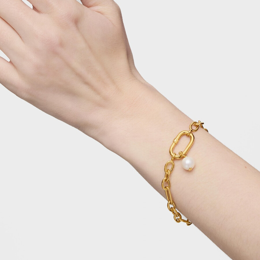 bracciale placcato in oro 18kt su catena in argento con anello hold oval