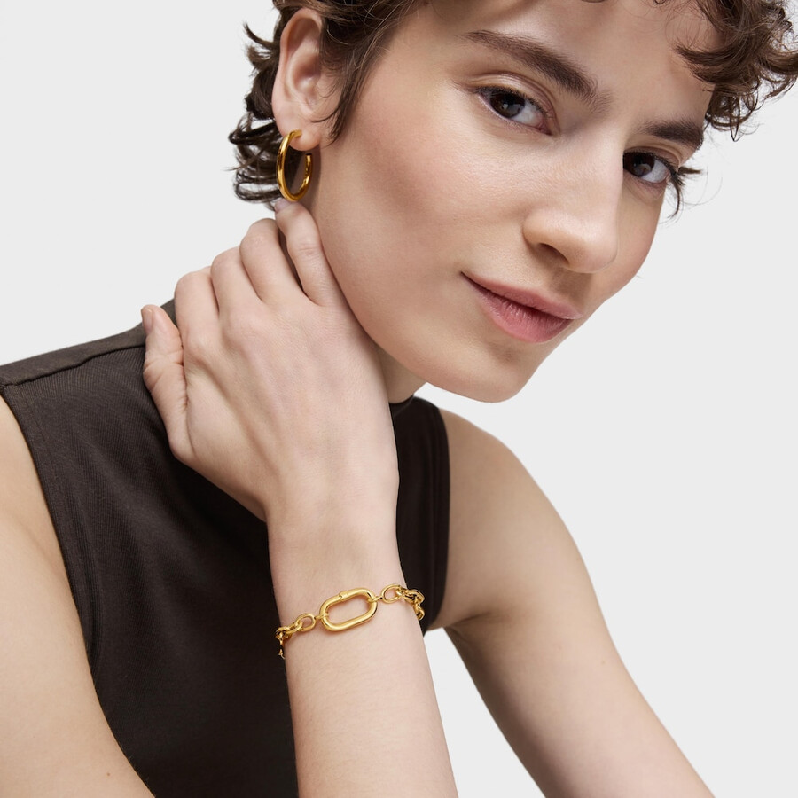 bracciale placcato in oro 18kt su catena in argento con anello hold oval