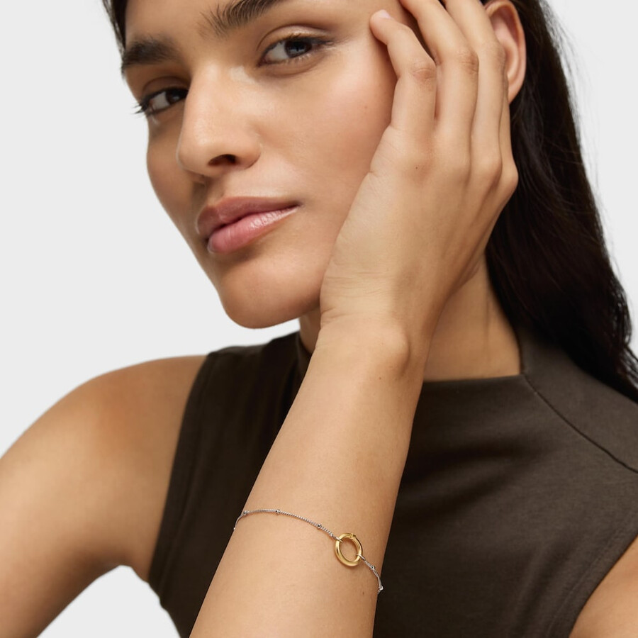 bracciale in catena dacciaio con anello in oro hold