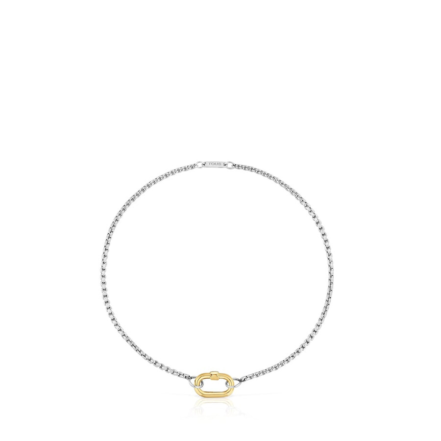 bracciale a catena in acciaio con anello in oro hold oval