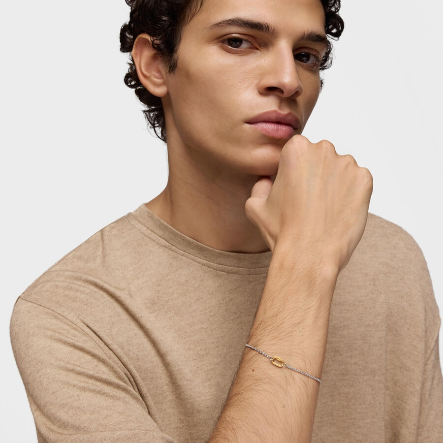 bracciale a catena in acciaio con anello in oro hold oval